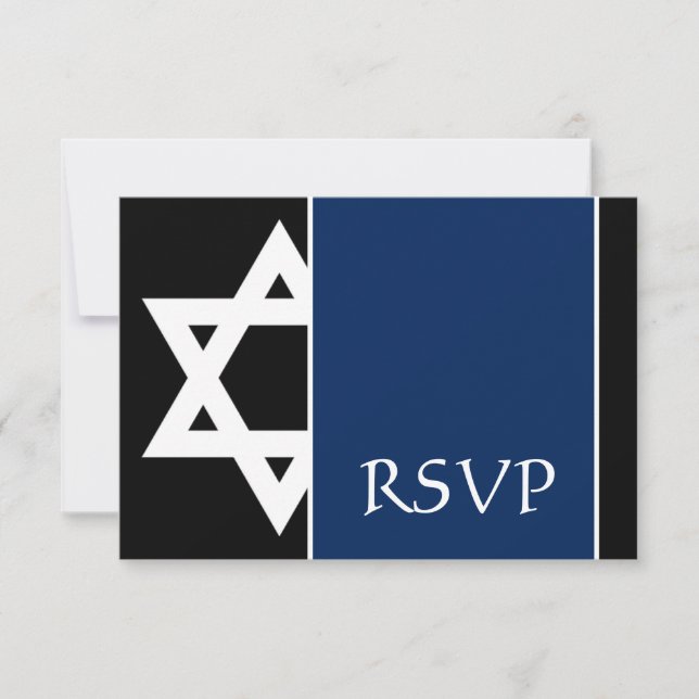 Navy Blue Black Star von David Bar Mitzvah UAWG RSVP Karte (Vorderseite)