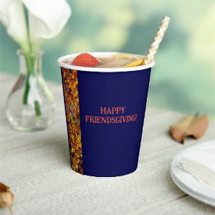 Navy Blue & Blätter Erntedank Friendsgiving Pappbecher