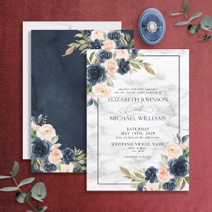 Navy Blue Blink Pink Floral Watercolor Script Einladung