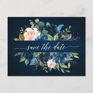 Navy Blue Blink Pink Rose Boho Save the Date Ankündigungspostkarte