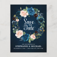 Navy Blue Blink Pink Rose Boho Save the Date
