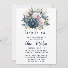 Navy Blue Blink Pink Roses Engagement Party Einladung