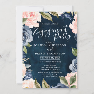 Navy Blue Blink Rosa Rose Boho Engagement Party Einladung