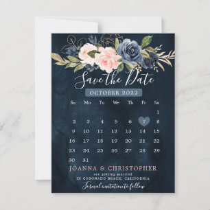 Navy Blue Blink Rosa Rose Kalender Save the Date A Ankündigung