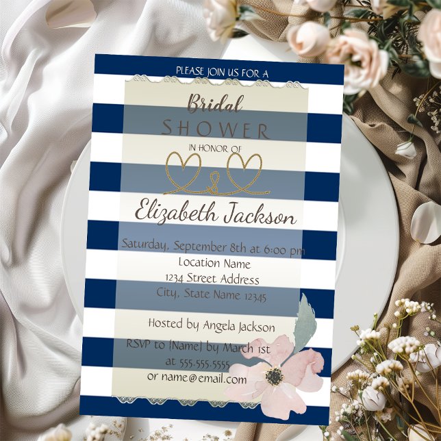 Navy Blue Blume Brautparty Einladung (Von Creator hochgeladen)