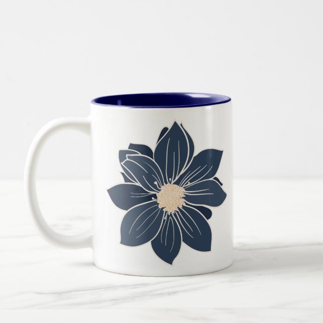 Navy Blue Blume Dahlia Zweifarbige Tasse (Links)