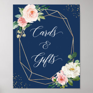 Navy Blue Blush Floral Cards and Gifts Sign Poster