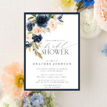 Navy Blue & Blush Floral Watercolor Bridal Shower