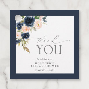 Navy Blue & Blush Floral Watercolor Bridal Shower Geschenkanhänger