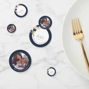 Navy Blue & Blush Floral Watercolor Bridal Shower Konfetti