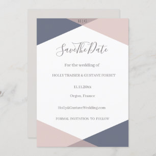 Navy Blue Blush Monogram Save the Date Hochzeit Einladung