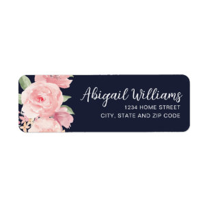 Navy Blue Blush Pink Aquarell Rose Adresse