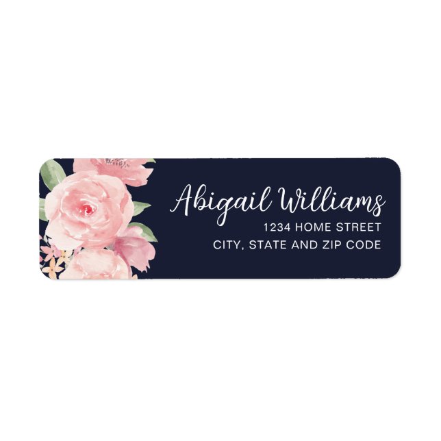Navy Blue Blush Pink Aquarell Rose Adresse (Vorne)