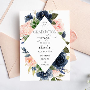 Navy Blue & Blush Pink Blues Graduation Party Einladung