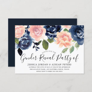 Navy Blue Blush Pink Blume Gender Reveal Party Einladung