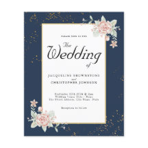 Navy Blue Blush Pink Budget Hochzeit Einladung Fly