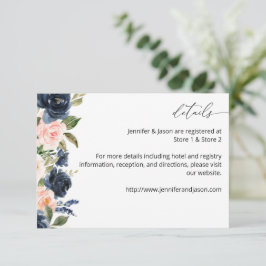 Navy Blue & Blush Pink Floral MED Umschließungskar Begleitkarte