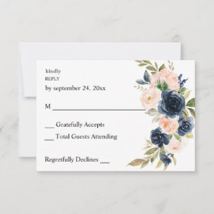 Navy Blue & Blush Pink Floral UAWG RSVP Karte
