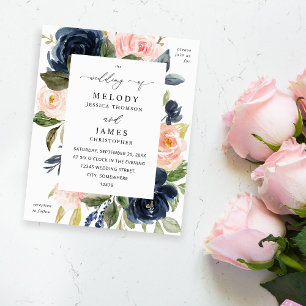 Navy Blue & Blush Pink Floral Wedding Flyer
