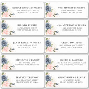 Navy Blue Blush Pink Floral Wedding Guest Address Aufkleber