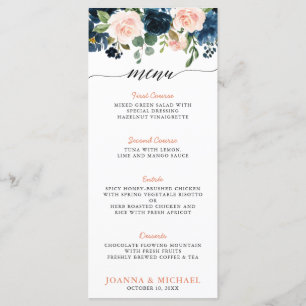 Navy Blue Blush Pink Rose Boho Hochzeit Menükarte