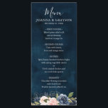 Navy Blue Blush Pink Rose Boho Hochzeit Menükarte<br><div class="desc">Eine schöne Blumenkarte mit Blumengrafik / Rose in kräftigen Farben aus Marineblau und Rosa,  Pfirsich und charmanten handgeschriebenen Schriftart. Bitte kontaktieren Sie mich für Hilfe bei der Anpassung oder wenn Sie ein anderes Produkt mit diesem Design benötigen.</div>
