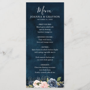 Navy Blue Blush Pink Rose Boho Hochzeit Menükarte