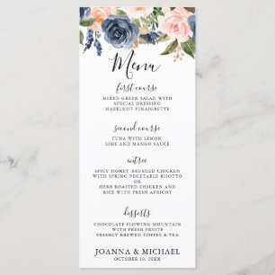 Navy Blue Blush Pink Rose Boho Hochzeit Menükarte