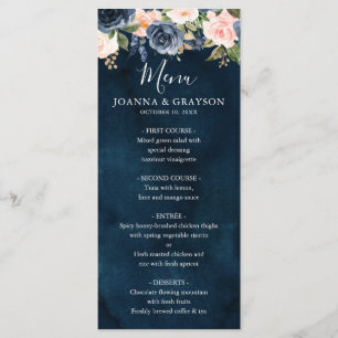 Navy Blue Blush Pink Rose Boho Hochzeit Menükarte