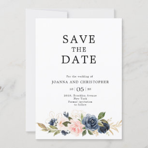 Navy Blue Blush Pink Rose Boho Hochzeit Save The Date