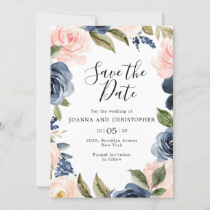 Navy Blue Blush Pink Rose Boho Hochzeit Save The Date