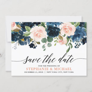 Navy Blue Blush Pink Rose Boho Hochzeit Save The Date