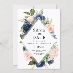 Navy Blue Blush Pink Rose Boho Hochzeit Save The Date
