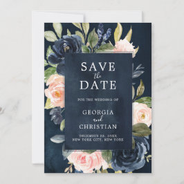 Navy Blue Blush Pink Rose Boho Hochzeit Save The Date