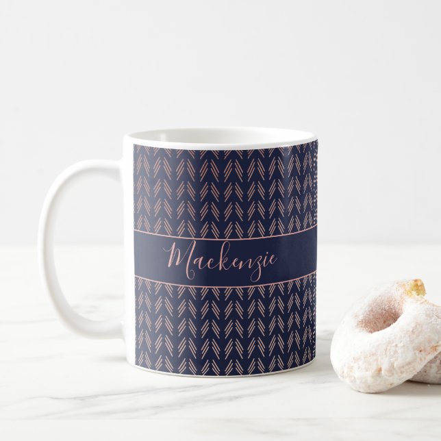 Navy Blue Blush Pink Rose Gold Foil Tribal | Boho Kaffeetasse (Mit Donut)
