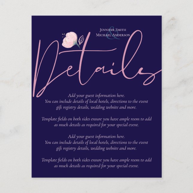 Navy Blue Blush Pink Rosegold Hochzeitbudget (Vorderseite)