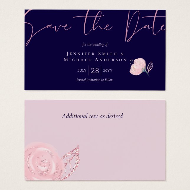 Navy Blue Blush Pink Rosegold Hochzeitbudget (Vorne & Hinten)