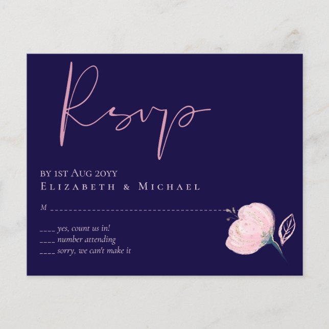 Navy Blue Blush Pink Rosegold Hochzeitbudget (Vorderseite)