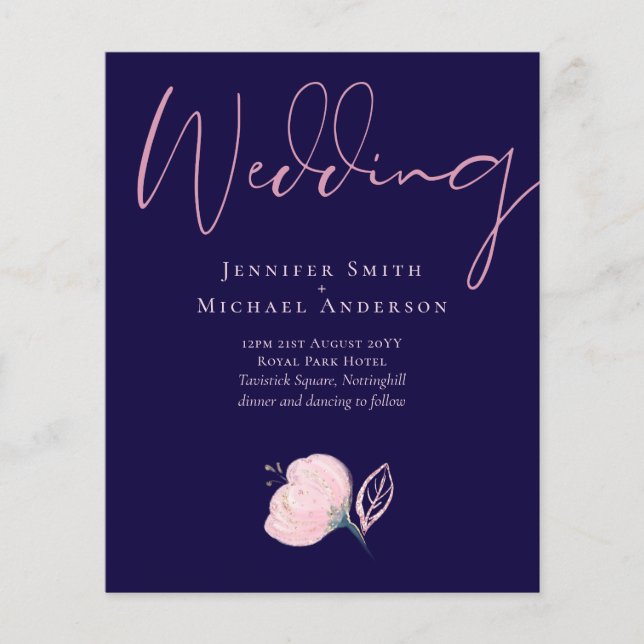 Navy Blue Blush Pink Rosegold Hochzeitbudget (Vorderseite)