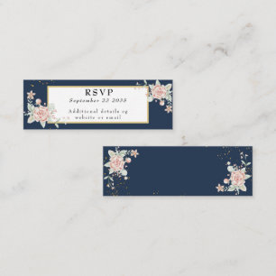 Navy Blue Blush Pink Wedding RSVP Mini Visitenkarte