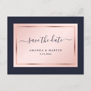 Navy Blue Blush Rose Gold Hochzeit speichern das D Ankündigungspostkarte