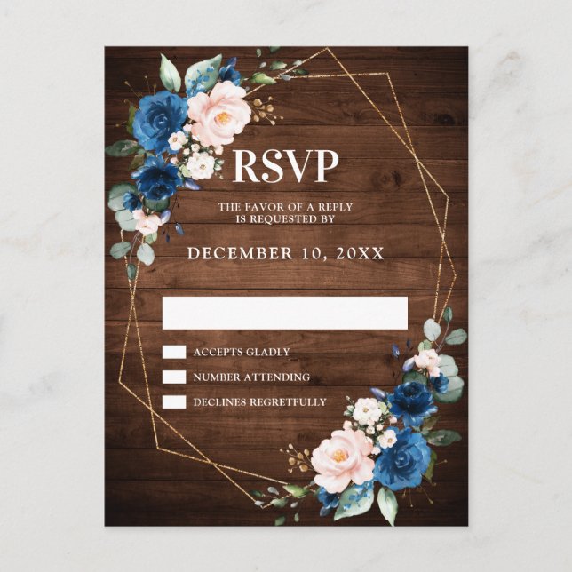 Navy Blue Blush Rustic Holz Gold Geometric UAWG Postkarte (Vorderseite)