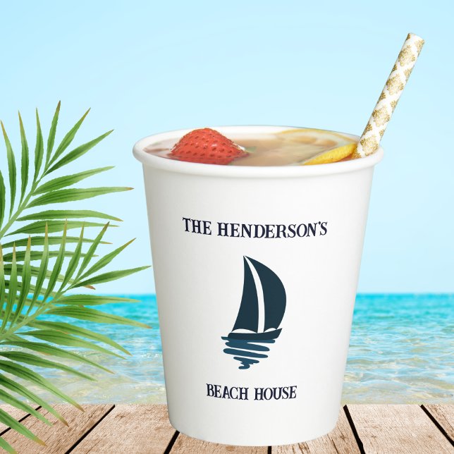 Navy Blue Boat Nautical Family Beach House Party Pappbecher (Von Creator hochgeladen)