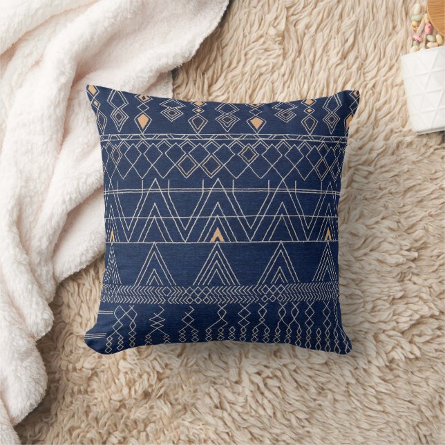 Navy Blue Bohemisch marokkanisches Throw Kissen (Decke)