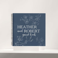 Navy Blue Boho Floral Wedding Spiral Gästebuch