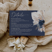 Navy Blue Boho Pampas Hochzeitsdetails Einlage