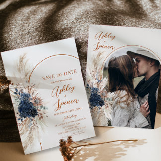 Navy Blue Boho Pampas Karte zur Hochzeitsankündigu