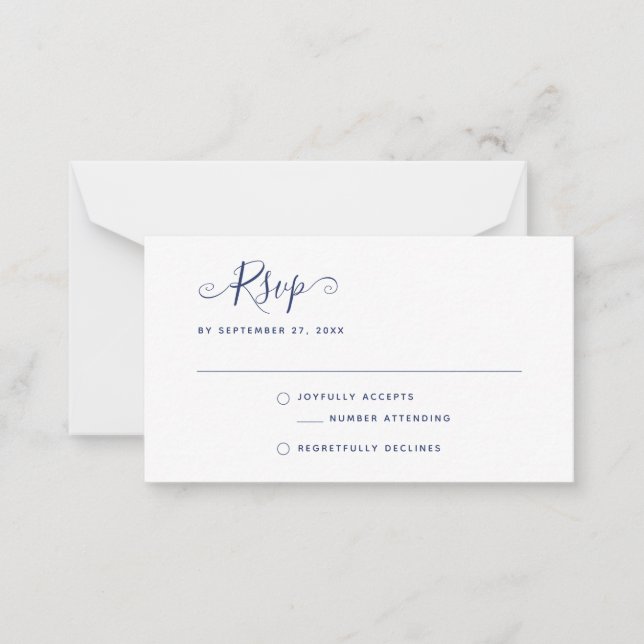 Navy Blue Boho Stylish Script RSVP Wedding Mitteilungskarte (Vorderseite)