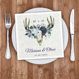 Navy Blue Boho Tribal Watercolor Floral Wedding Na Serviette