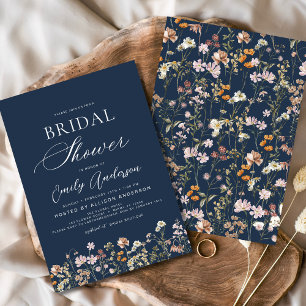 Navy Blue Boho Wildblume Brautparty Einladung